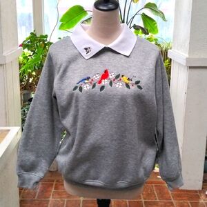 Bonworth vintage embroidered birds cardinal goldfinch bluebird sweater petite XS